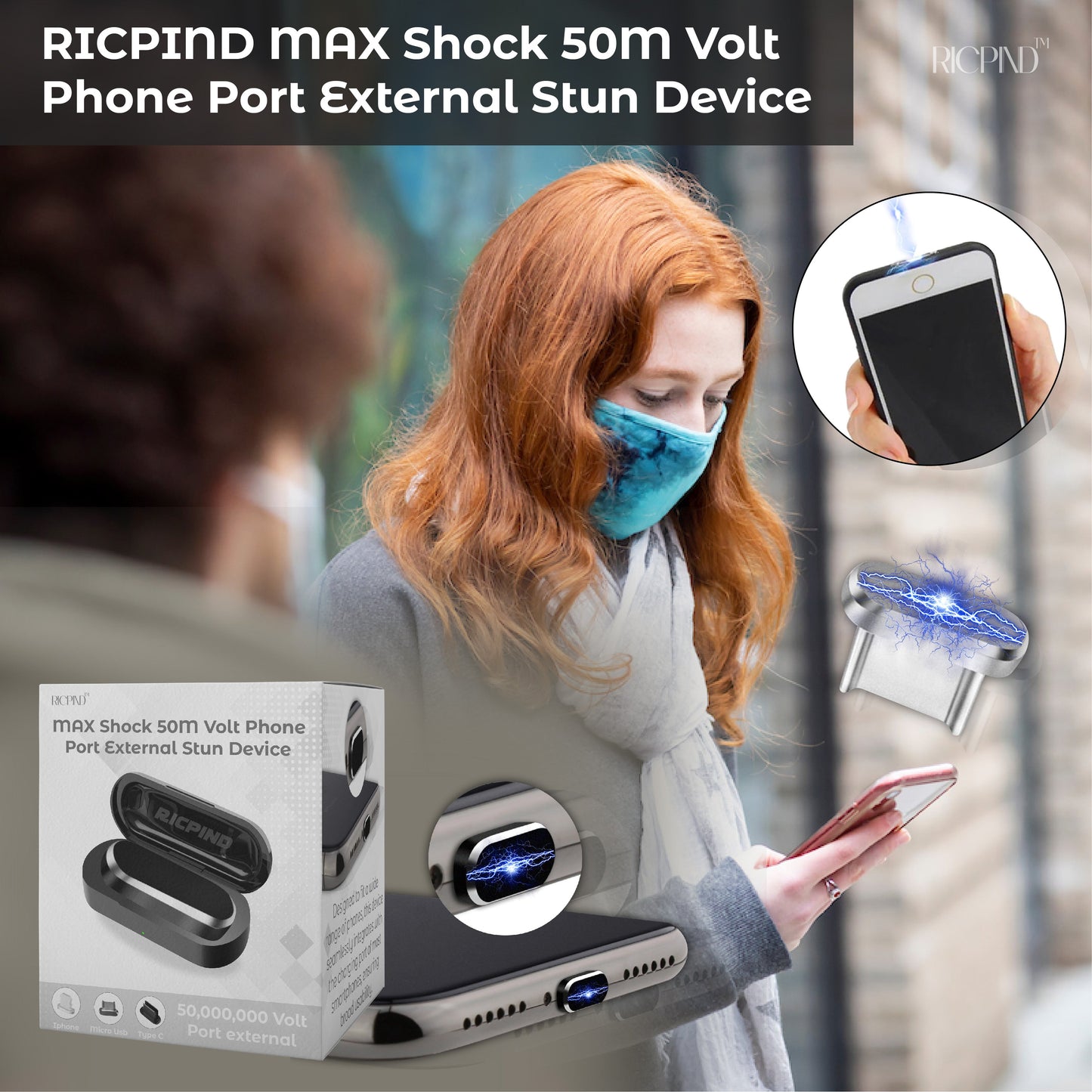 RICPIND MAX Shock 50M Volt Phone Port External Stun Device